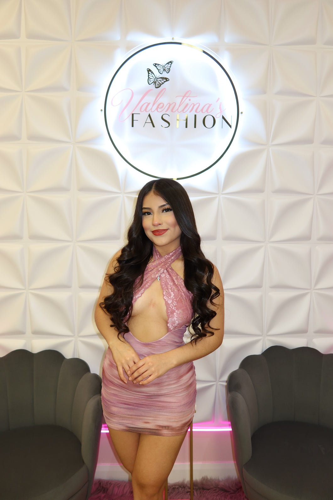 Rosé Dreams Lace Mini Dress