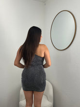 Load image into Gallery viewer, Black Rhinestone One-Shoulder Mini Dress
