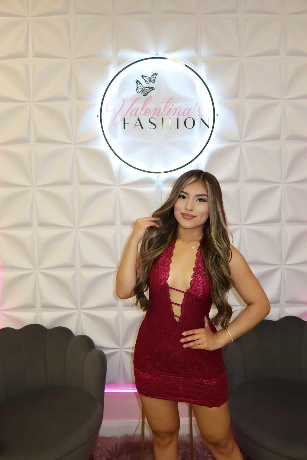 Lace halter mini dress