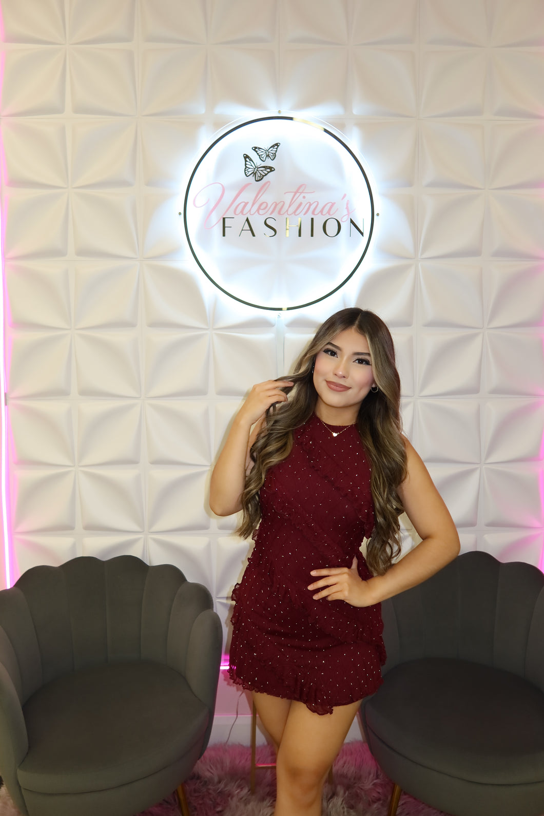 Burgundy Ruffle Mini Dress