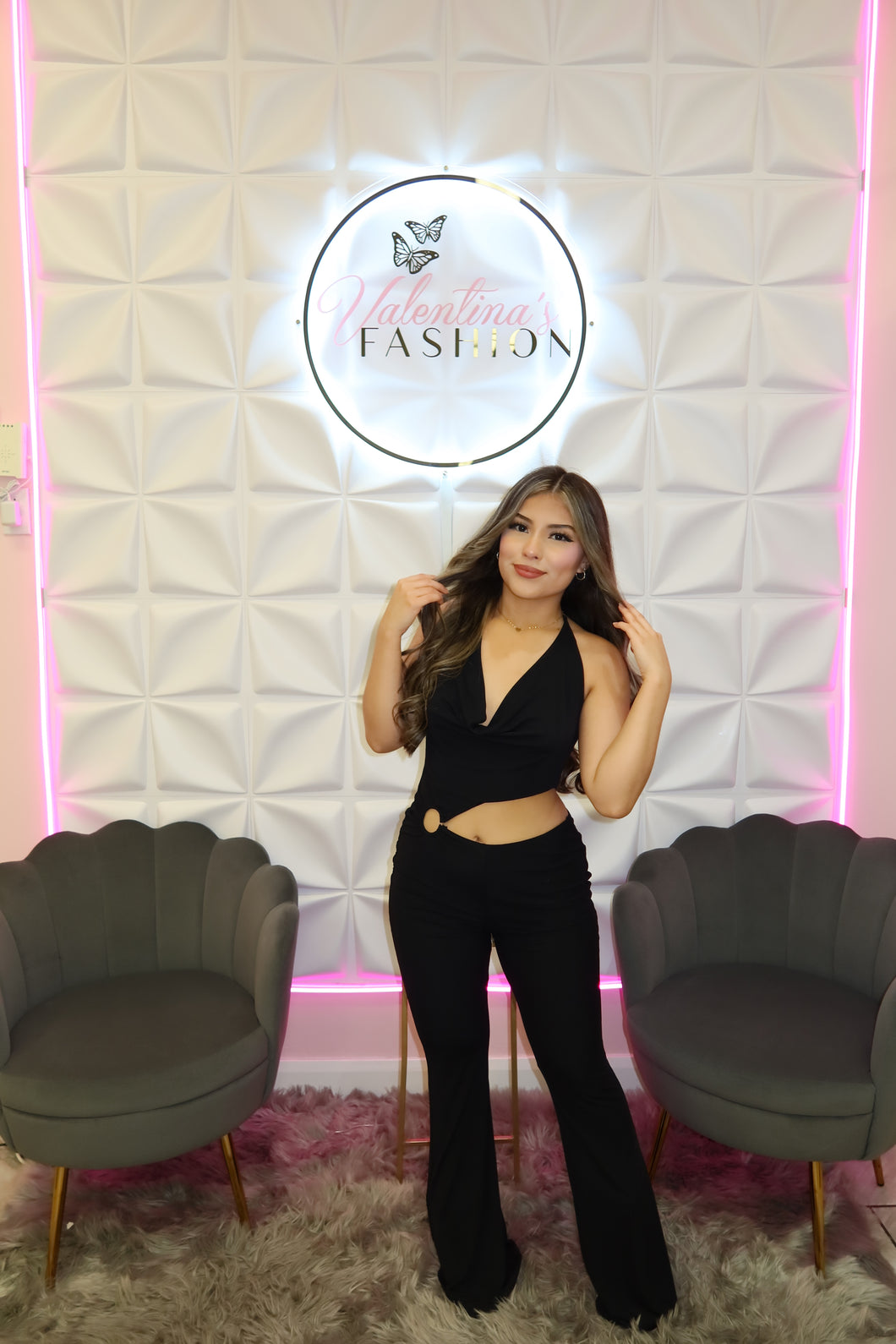 Midnight Metal Halter Jumpsuit