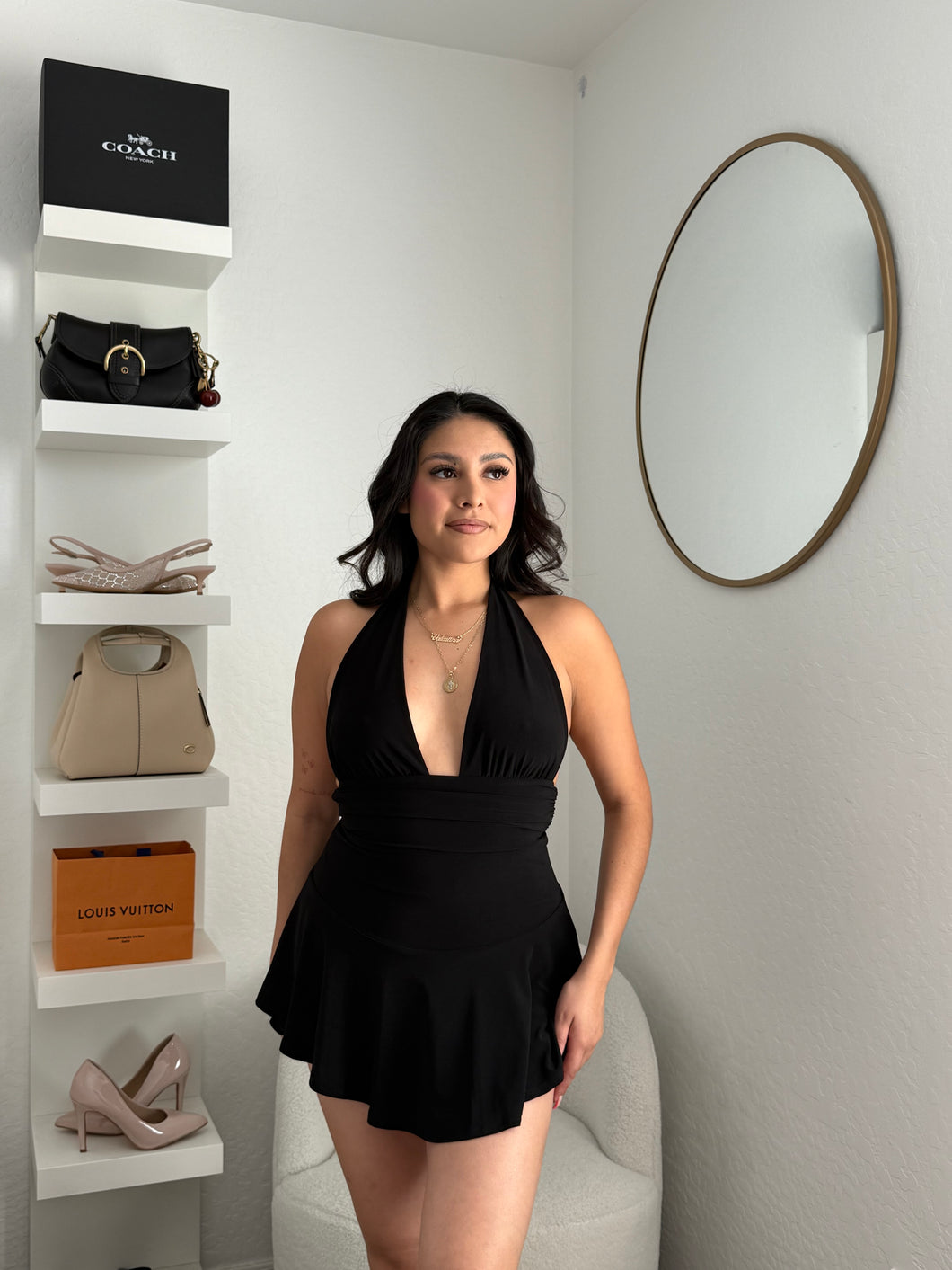 Fit and Flare Halter Mini Dress